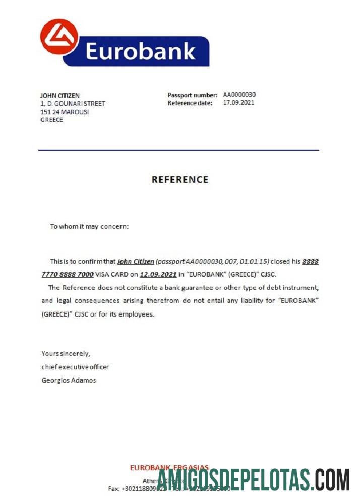 Referência de encerramento do Eurobank da Grécia exemplo